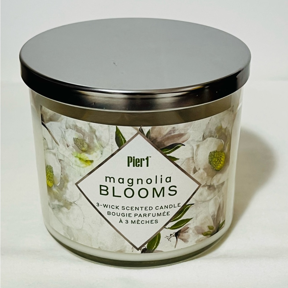Pier 1 Magnolia Blooms 3-Wick Candle - White and Silver